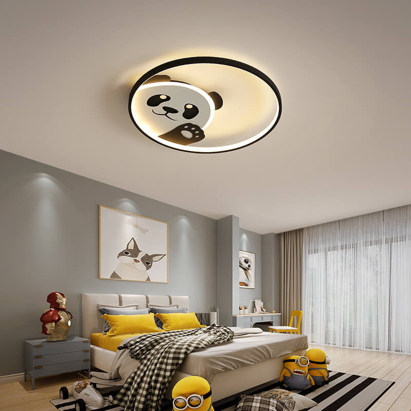 Cartoon Cute Panda Round LED Flush Mount Ceiling Light