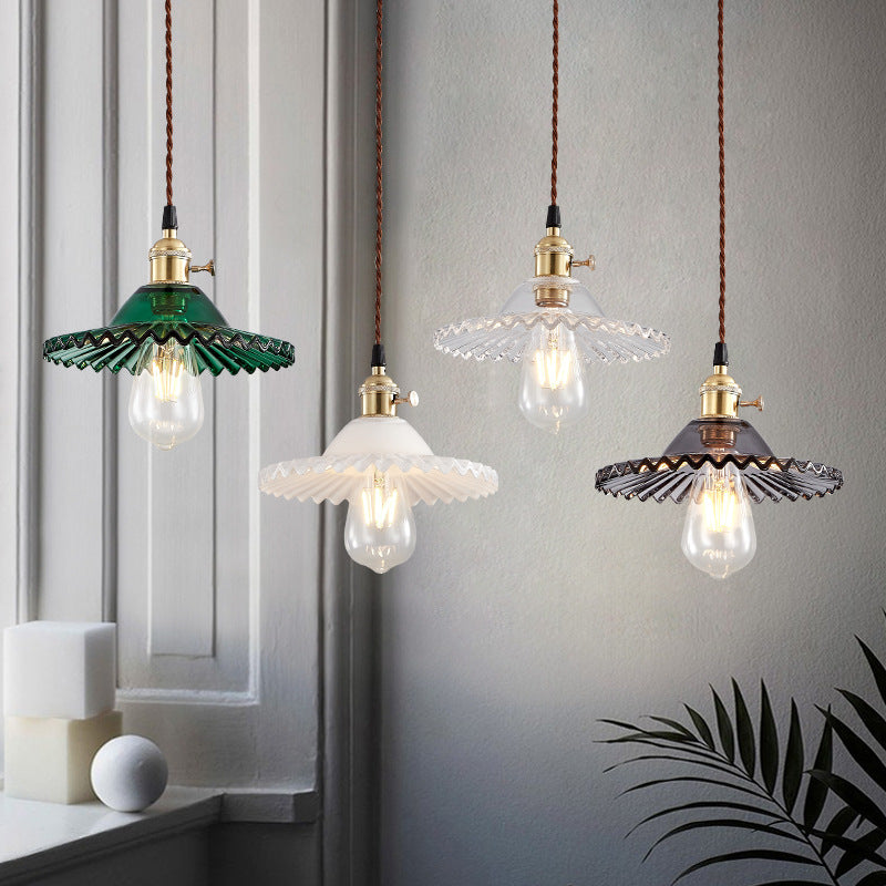 European Vintage Rustic Glass Copper 1-Light Pendant Light
