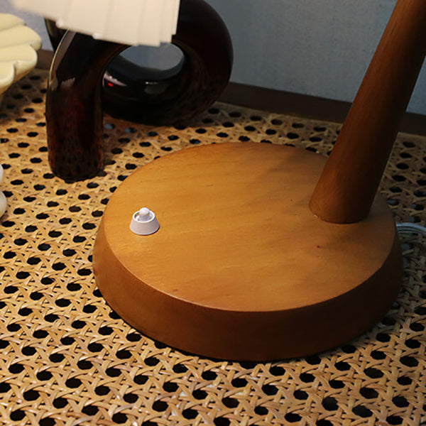 Lámpara de mesa de 1 luz con base de madera maciza plisada vintage francesa y brazo curvado 