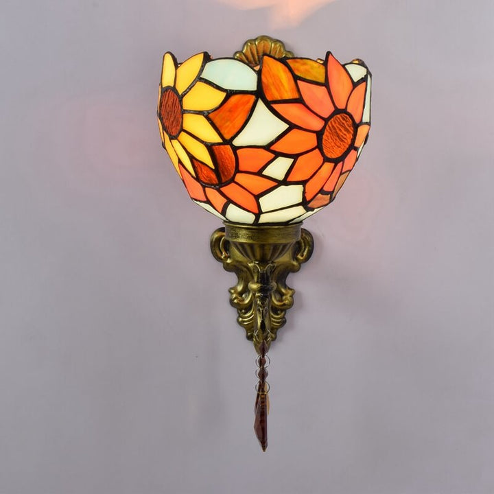 Lámpara Aplique de Pared de 1 Luz con Vidrio de Girasol Tiffany Vintage 