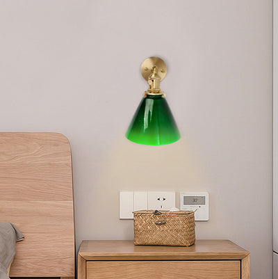 Japanese Retro Green Cone Copper 1-Light Wall Sconce Lamp