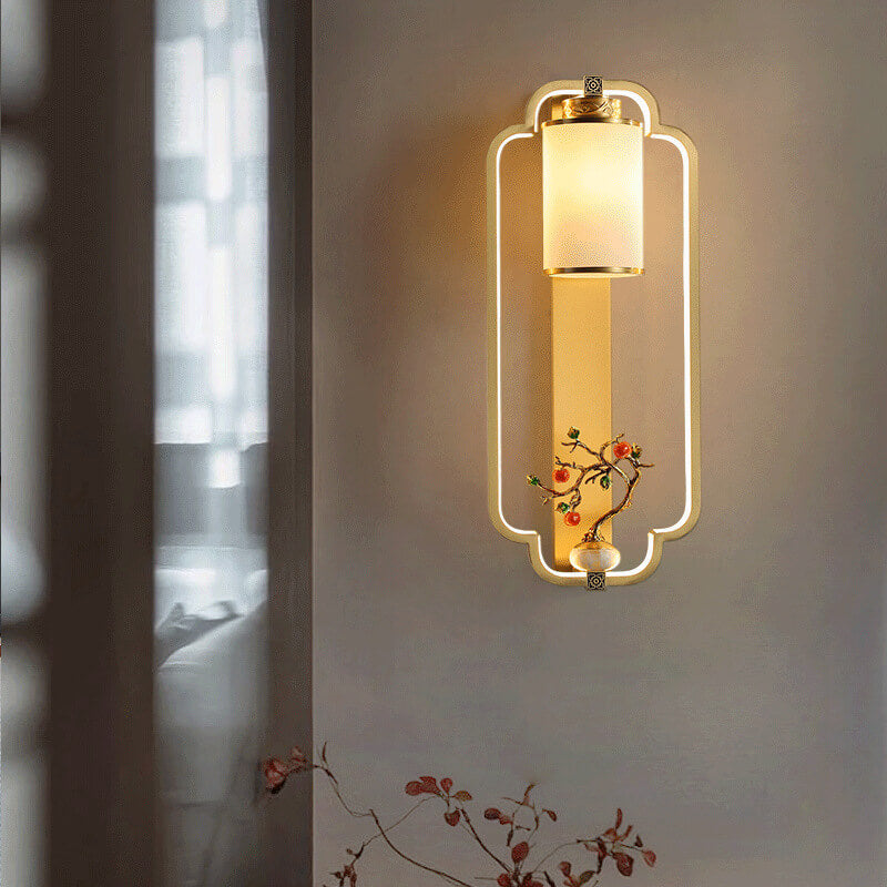 Modern Chinese Brass Jade Ring Knot LED Wall Sconce Lamp