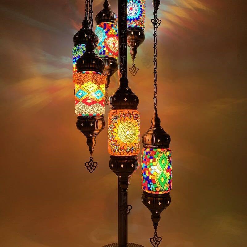 Retro Exotic Turkish  Moroccan 7-Light Standing Floor Lamp