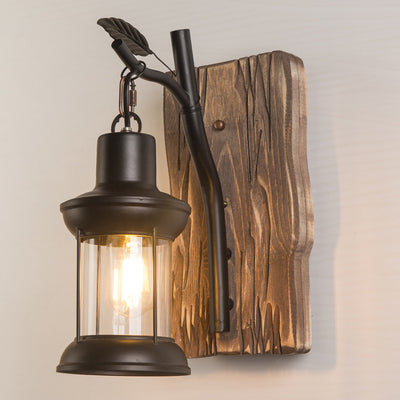 Retro Industrial Wood Iron 1-Light Wall Sconce Lamp