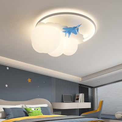Modern Kids Cloudy Airplane Iron Resin Rotomolded LED Flush Mount Ceiling Light
