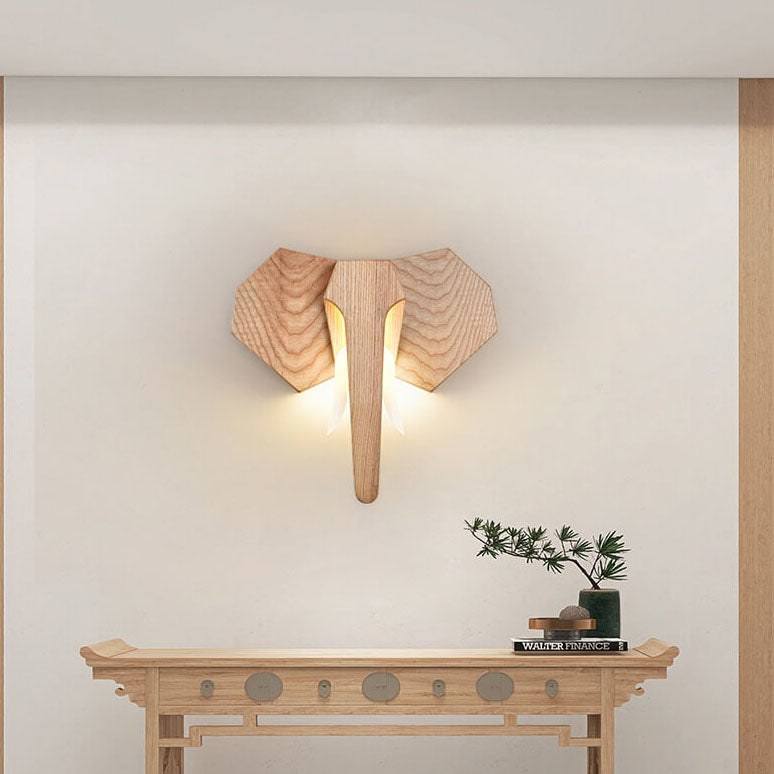 Nordic Creative Massivholz Elefant Form LED Wandleuchte Lampe