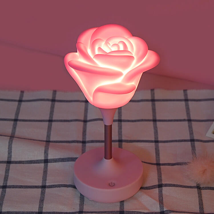 Lampe de table à lumière LED tactile rechargeable USB rose romantique et créative 