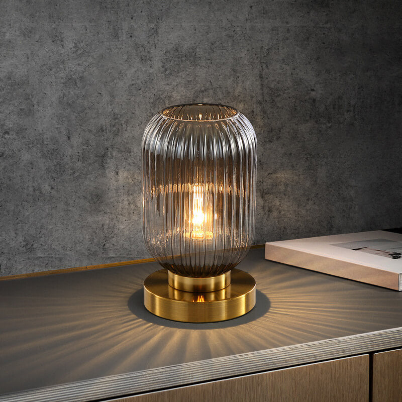 Nordic Striped Glass Oval Design 1 Light Table Lamp