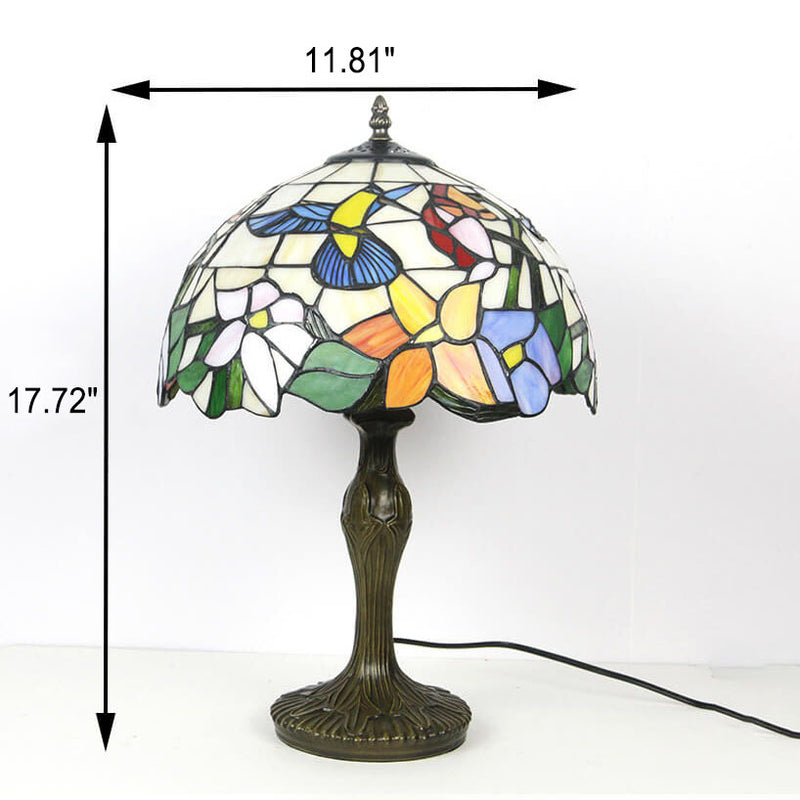 Lampe de table à un feu avec dôme en verre teinté floral rustique Tiffany 