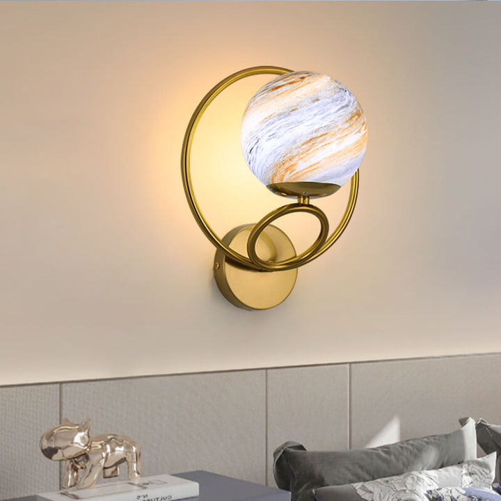 Contemporary Creative Circle Planet Glass Iron 1-Light Wall Sconce Lamp for Living Room Bedroom
