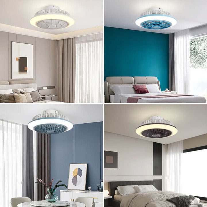 Modern Minimalist Round Cage Iron Acrylic LED Flush Mount Ceiling Fan Light For Living Room