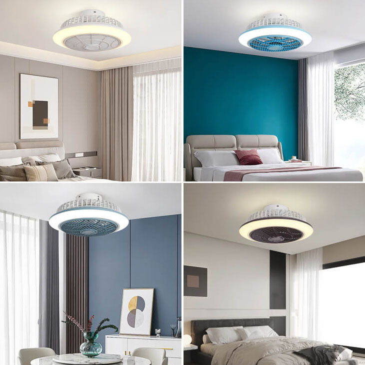 Modern Minimalist Round Cage Iron Acrylic LED Flush Mount Ceiling Fan Light