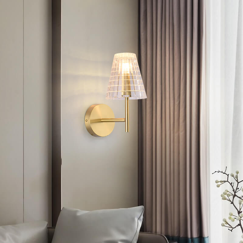 Modern Luxury Textured Glass Cone Brass 1-Light Wall Sconce Lamp