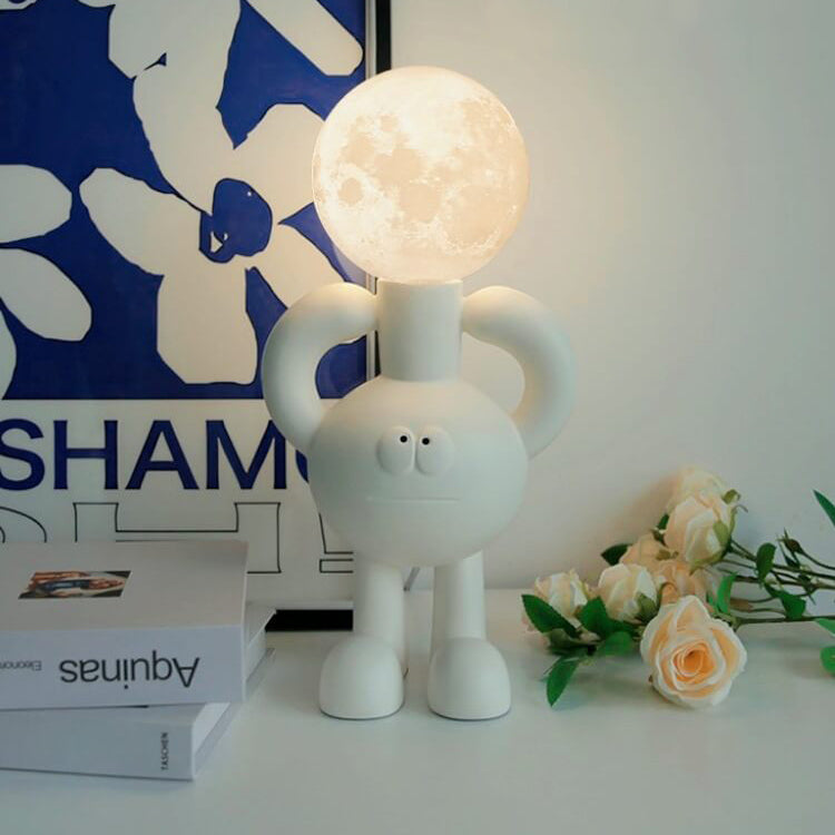 Creative Cartoon Moon Robot Resin 1-Light Table Lamp
