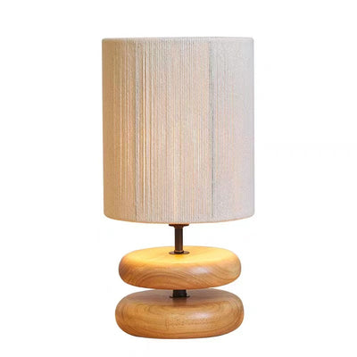 Pantalla cilíndrica de tela china tradicional con base de ajedrez de madera, lámpara de mesa de 1 luz para el hogar y la oficina 