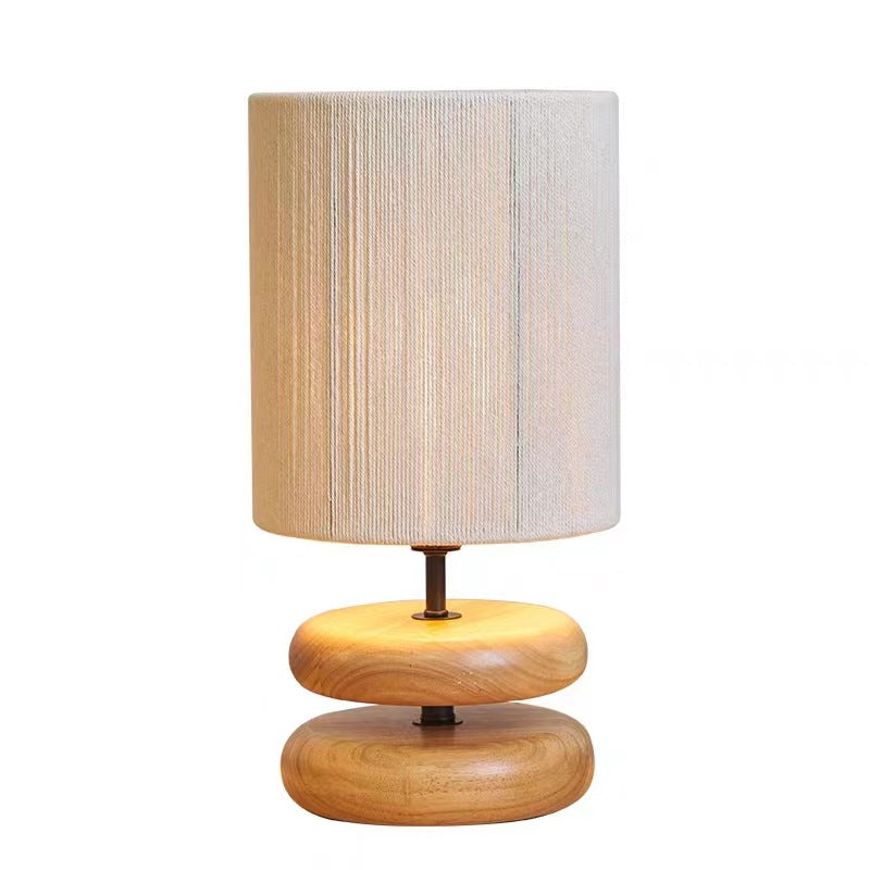 Traditional Chinese Fabric Cylinder Shade Wooden Chess Base 1-Light Table Lamp For Home Office