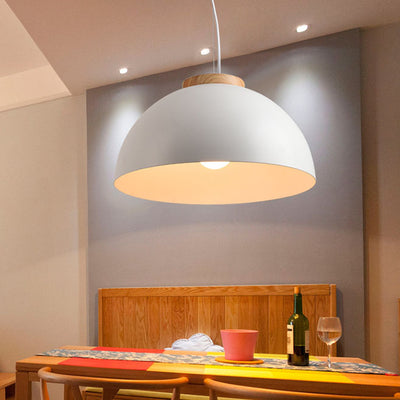 Modern Solid Color Half Round Solid Wood Iron 1-Light Pendant Lamp