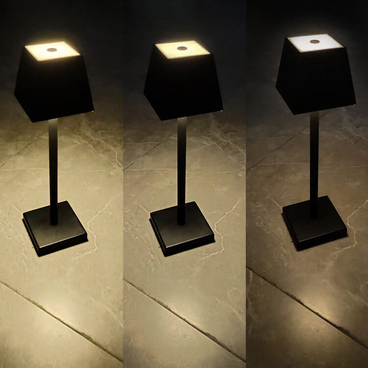 Lampe de table tactile LED carrée en métal de couleur unie moderne 