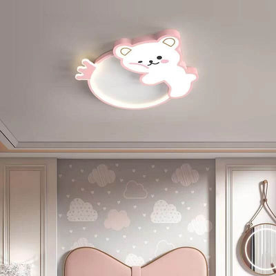 Modern Cute Children's Bear Iron Acrylic Eye Protection LED Flush Mount Ceiling Light