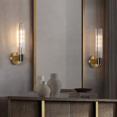 Modern Minimal Brass Crystal Column 1/2 Light Wall Sconce Lamp