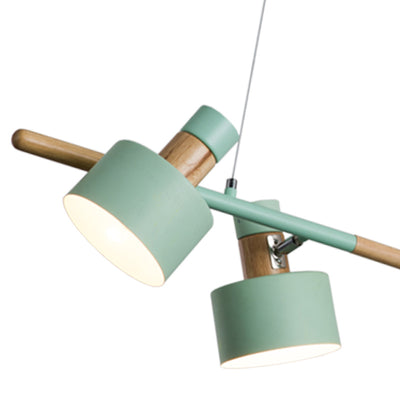 Nordic Minimalist Solid Macaron Color Wood Iron 4-Light Island Light Chandelier