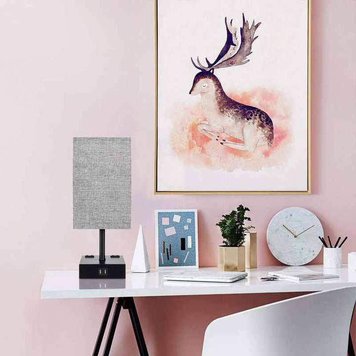 Lámpara de mesa moderna minimalista rectangular de hierro y tela con 1 luz 