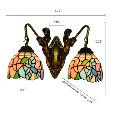 Europäische Tiffany-Meerjungfrau-Wandleuchte aus Buntglas mit 2 Leuchten 