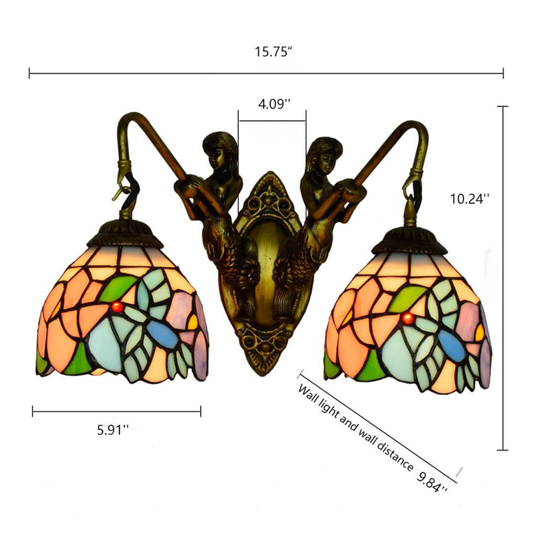 European Tiffany Mermaid Stained Glass 2-Light Wall Sconce Lamp