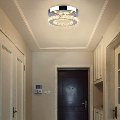 Modern Minimalist Round Crystal Mirror Stainless Steel LED Flush Mount Ceiling Light