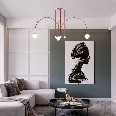Modern Mid-Century Geometric Hardware Line Fountain Shape 6-Light Chandelier For Living Room