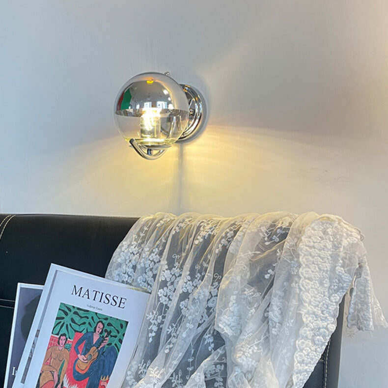 Vintage Chrome Glass Globe 1-Light Wall Sconce Lamp