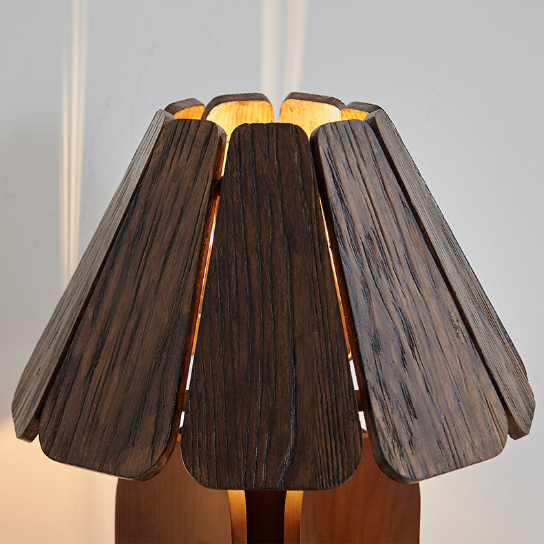 Japanische Vintage Massivholz Regenschirm Plissee 1-Licht Tischlampe