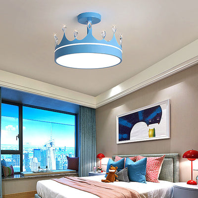 Cartoon Creative Crown LED Kids Semi-Flush Mount Ceiling Light