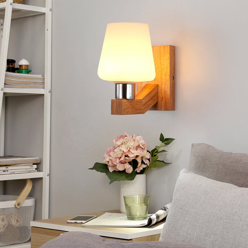 Nordic Minimalist Glass Wood 1-Light Wall Sconce Lamp