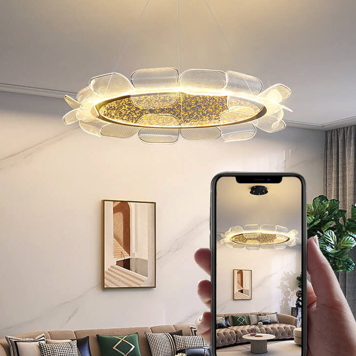 Modern Light Luxury Acrylic Flower Petal Round LED Chandelier