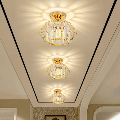 Modern Luxury Flower Iron Crystal 1-Light Semi-Flush Mount Ceiling Light