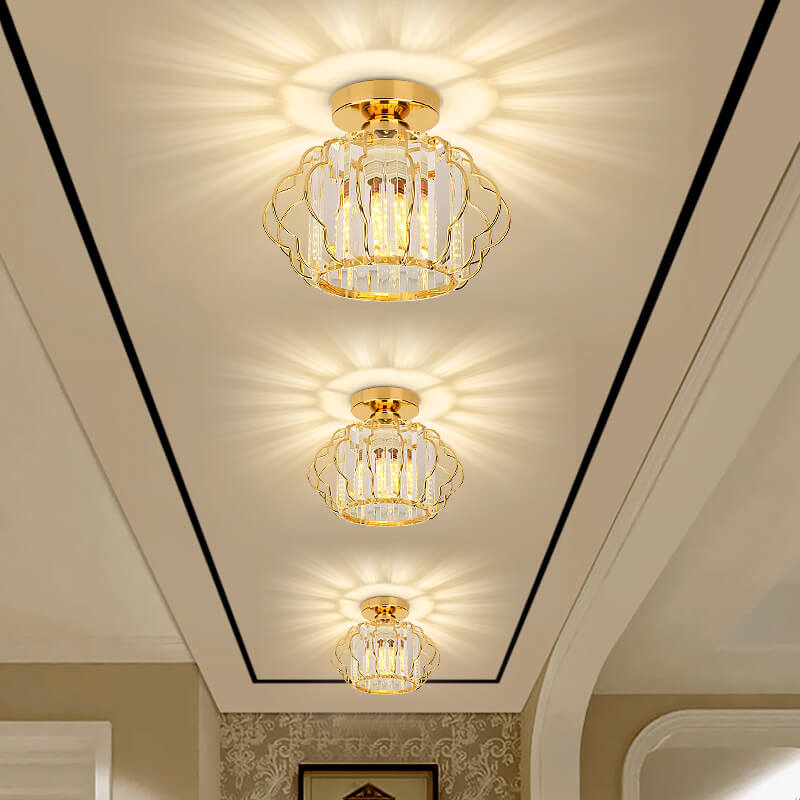 Modern Luxury Flower Iron Crystal 1-Light Semi-Flush Mount Ceiling Light