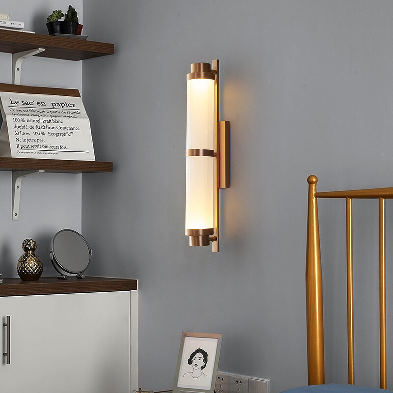 Modern Luxury Cylindrical Glass Stainless Steel Rose Gold LED Wall Sconce Lamp for Living Room Bedroom