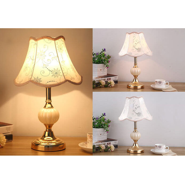 Nordic Vintage Floral Glass Fabric 1-Light Table Lamp