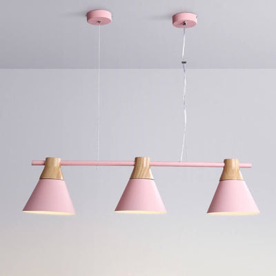 Nordic Macaron Cone Shade Wood Top 3-Light Chandelier