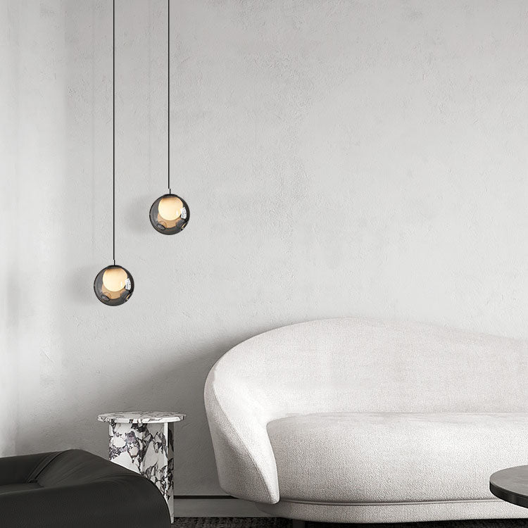 Lámpara colgante moderna minimalista de hardware y vidrio con esfera redonda de 1 luz para sala de estar 