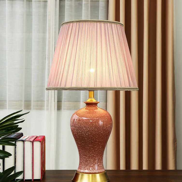 Traditional Chinese Fabric Shade Ceramic Vase Base 1-Light Table Lamp For Home Office