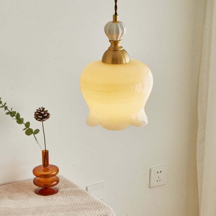 Traditional French Suzuki Copper Ceramic 1-Light Pendant Light For Bedroom
