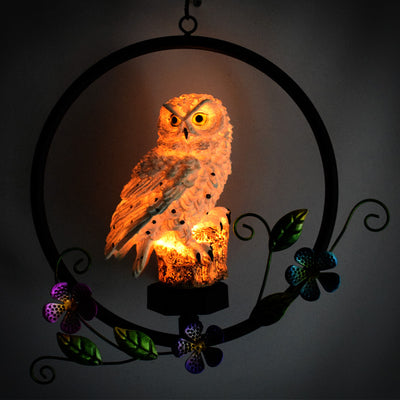 European Rustic Owl Solar Waterproof Outdoor Garden Pendant Light