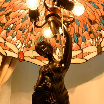 Tiffany Decorative Goddess Dragonfly Resin Stained Glass 3-Light Table Lamp