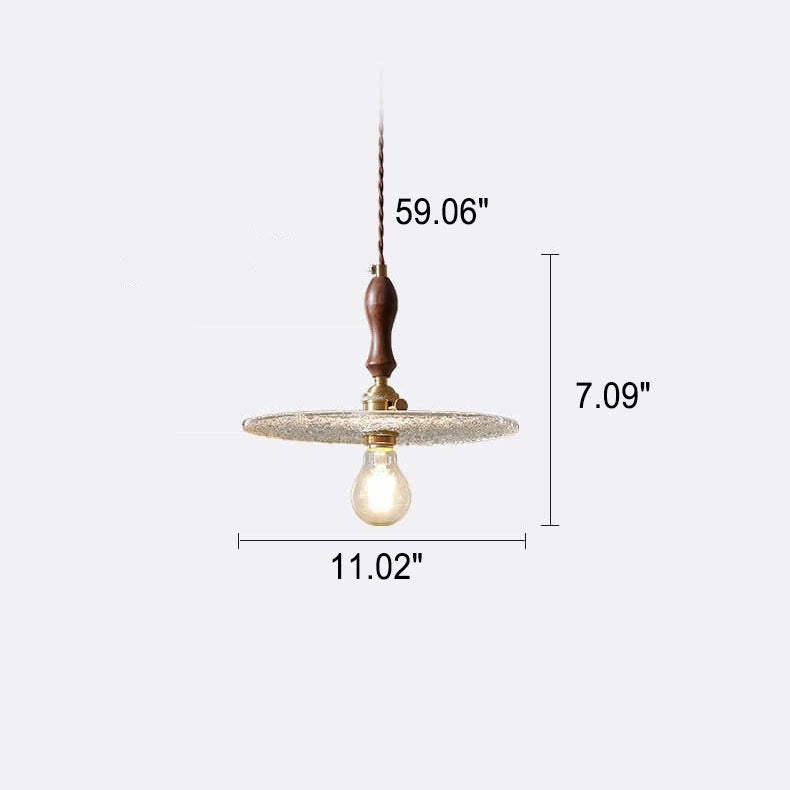 Japanese Frosted Glass Round Disc Walnut 1-Light Pendant Light