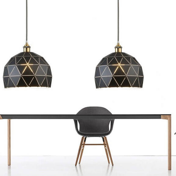 Industrial Simple Iron Diamond Hollow Dome 1-Light Pendant Light