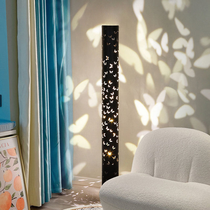 Lámpara de pie LED de cilindro mariposa creativa contemporánea de hierro y aluminio para sala de estar 