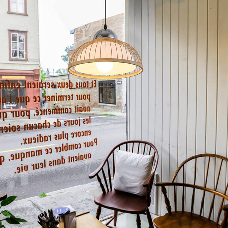 Moderne chinesische Bambus-Weberei-Topfdeckel 1-Licht-Pendelleuchte 