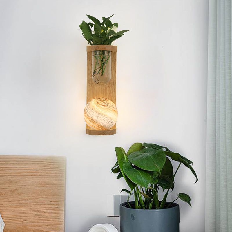 Nordic Glass Planet Log Base Plant 1-Light Wall Sconce Lamp